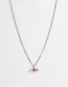 Allsaints Amethyst Stone Pendent Chain Necklace In Gold