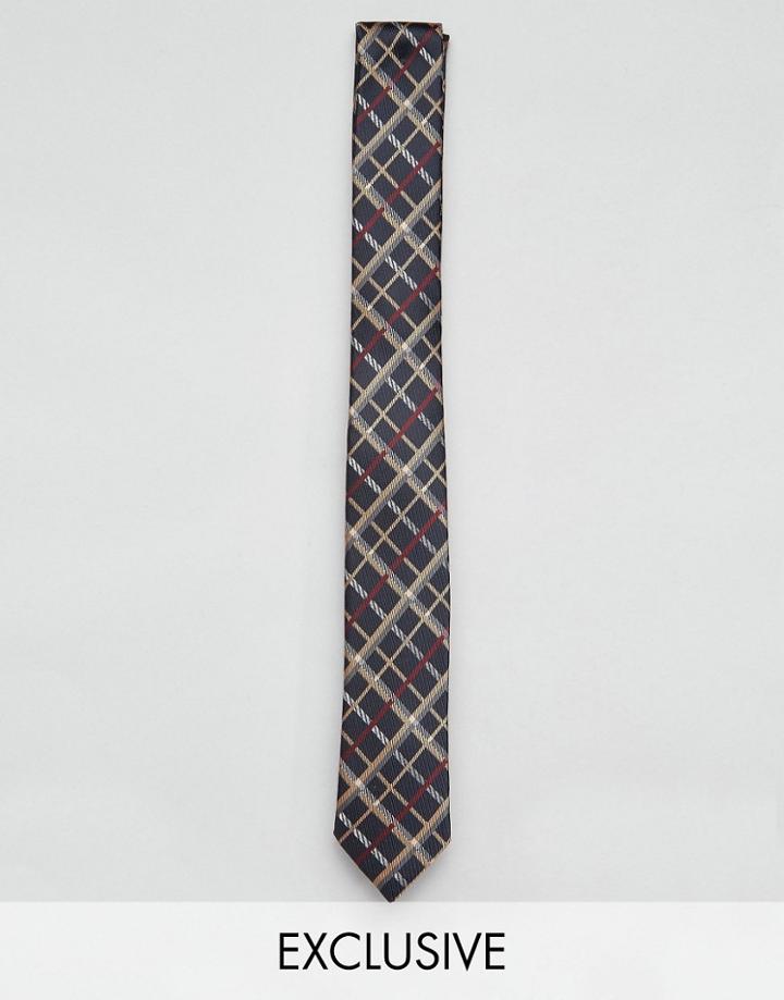 Reclaimed Vintage Inspired Skinny Tie In Check - Blue