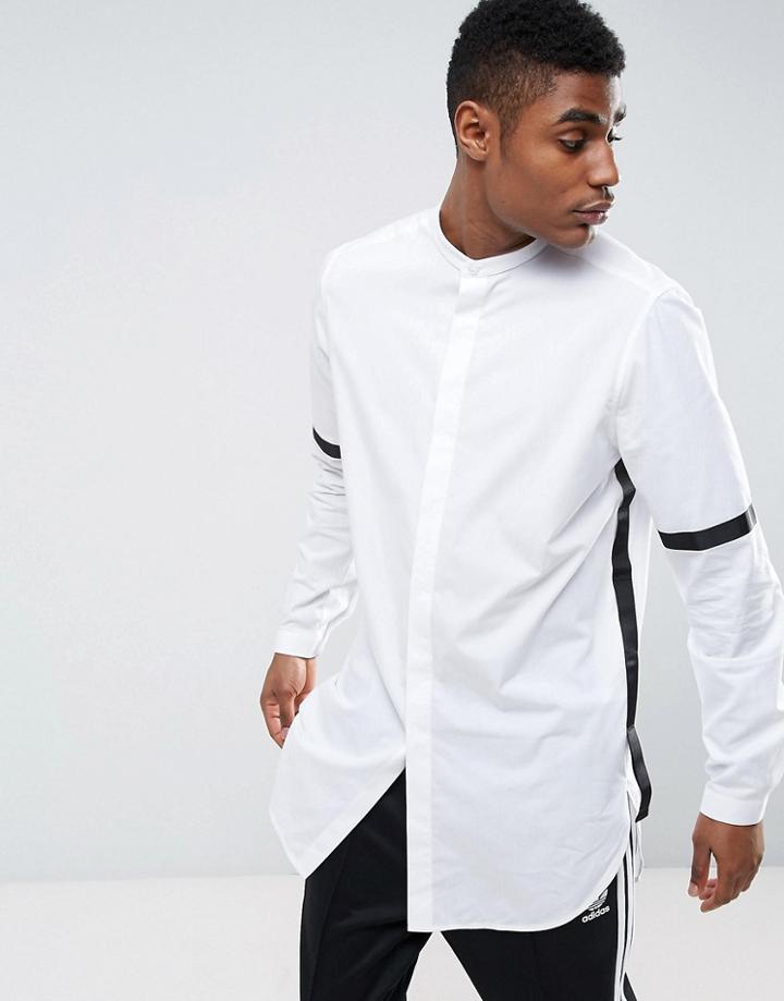 Asos Regular Fit Super Longline Shirt With Taping - White