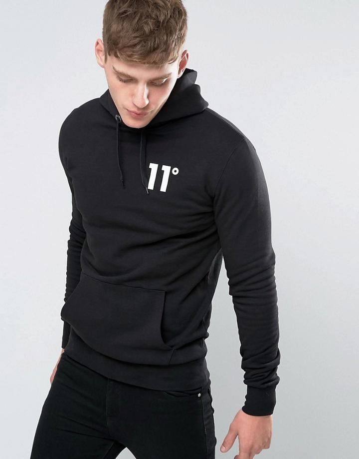 11 Degrees Hoodie With Logo - Black