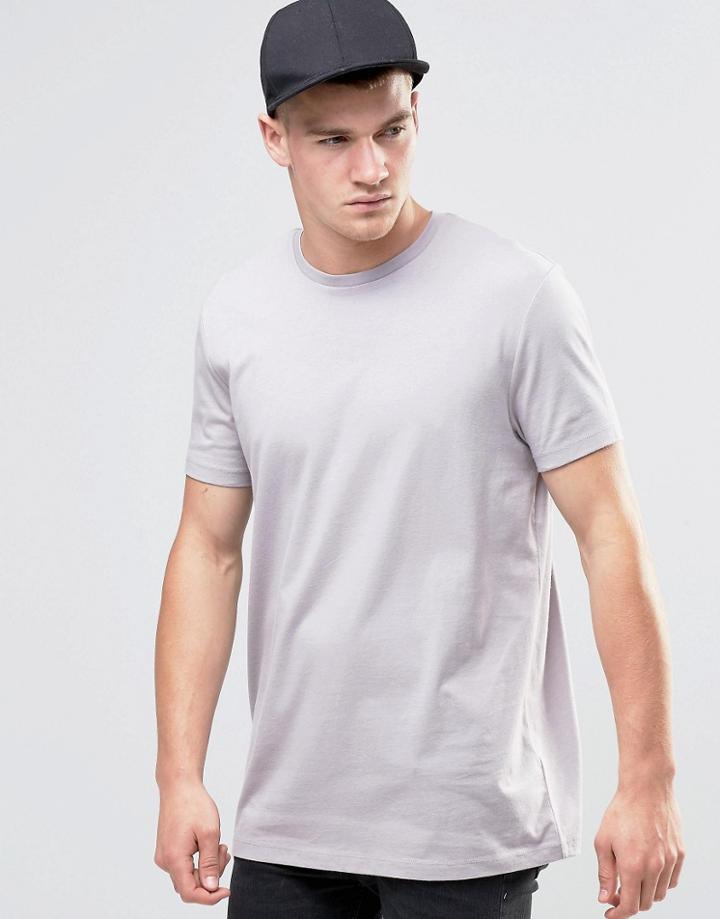 Asos Longline T-shirt With Crew Neck In Pale Purple - Pale Lilac