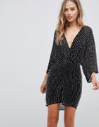 Asos Design Mini Kimono Dress With Starburst Beading-black