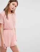 Fashion Union Pretty Romper With Scallop Lace - Dusty Pink