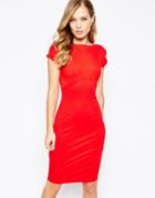 Closet Pencil Dress With Ruched Cap Sleeve - Red