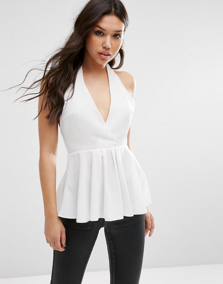 Asos Plunge Halter Neck Top - Ivory