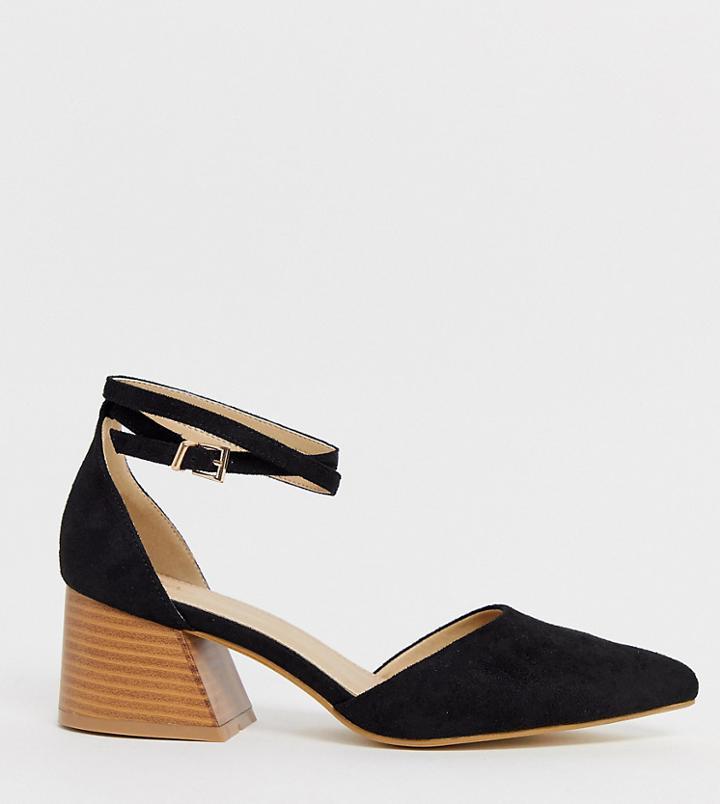 Raid Wide Fit Ramira Black Suede Mid Heeled Shoes - Black