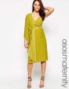 Asos Maternity Asymmetric One Shoulder Wrap Midi Dress - Green
