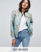 Missguided Tall Floral Brocade Bomber Jacket - Green