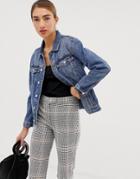 Mango Raw Hem Denim Jacket In Medium Blue - Blue