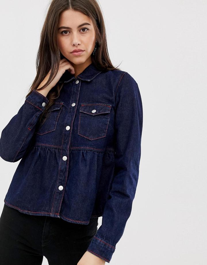Vila Peplum Hem Denim Shirt-blue