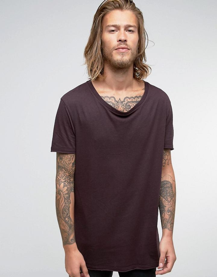 Asos Super Longline T-shirt With Stretch Neck In Purple - Purple