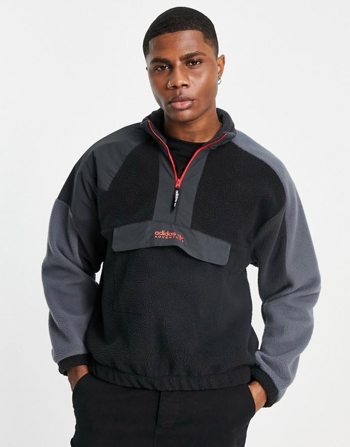 Adidas Originals Adventure Color Block 1/4 Fleece In Black With Large Pocket