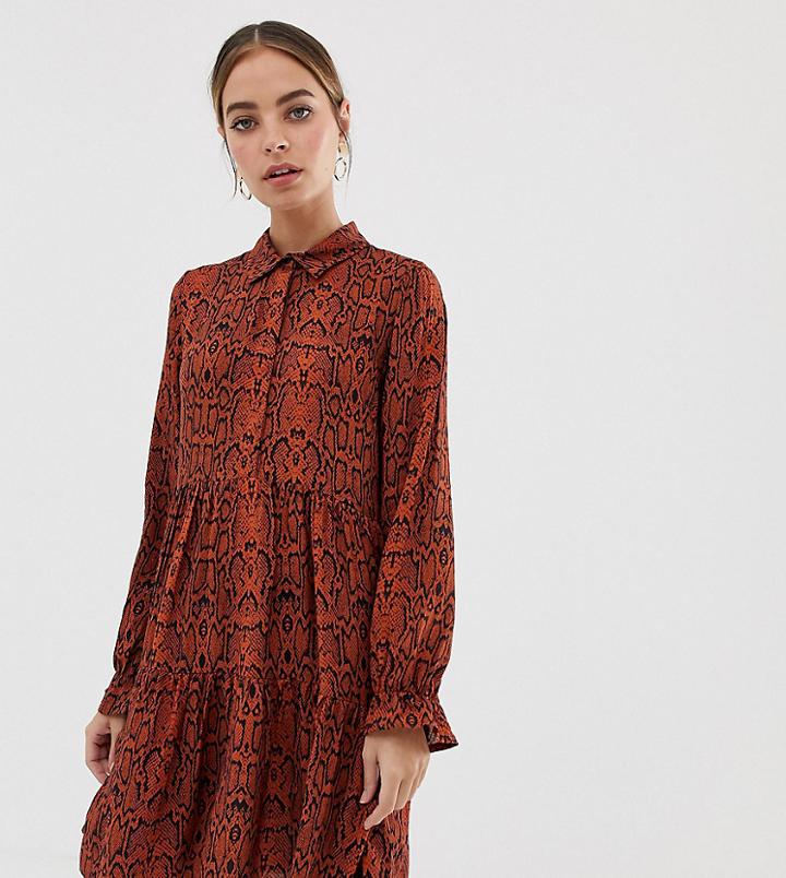Y.a.s Petite Snake Print Shirt Dress-brown