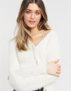 Brave Soul Hula Fluffy Cardigan In Cream-white