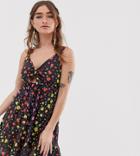 Asos Design Petite Tie Front Mini Sundress With Cut Out In Floral Print - Multi