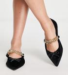 Asos Design Wide Fit Links Chain Point Ballets In Black Velvet