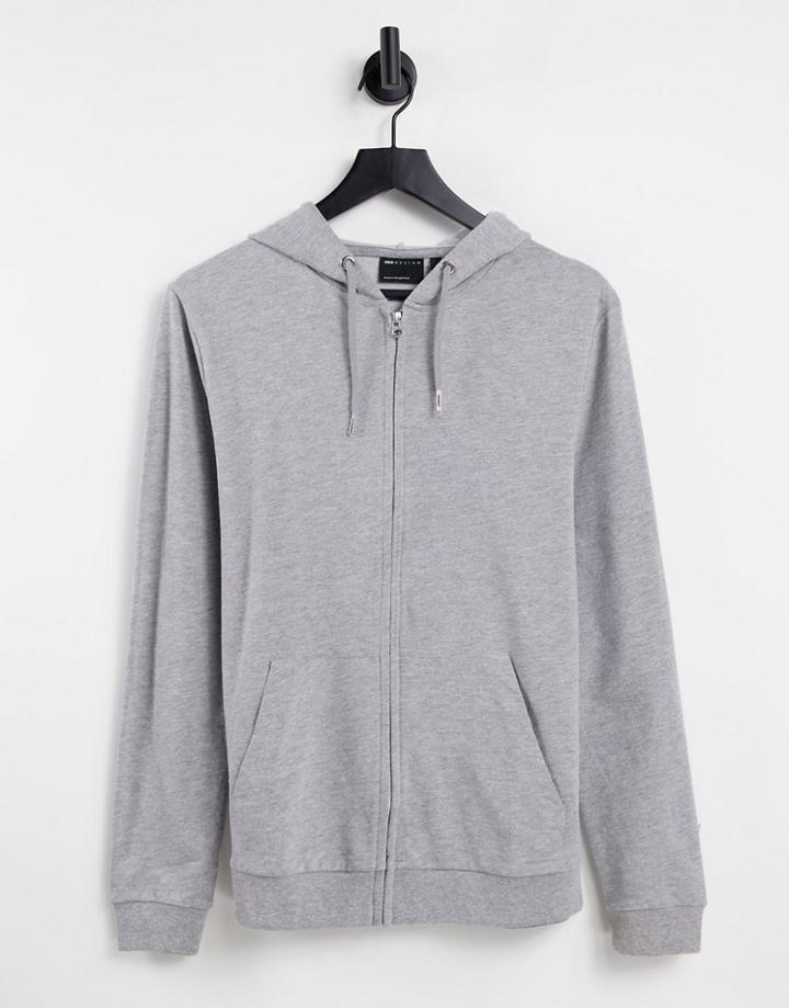 Asos Design Organic Blend Zip Up Hoodie In Gray Heather