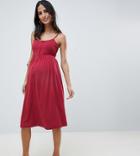 Asos Design Maternity Square Neck Midi Button Front Smock Dress - Red