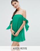 Asos Petite Bow Cold Shoulder Trapeze Mini Dress - Green