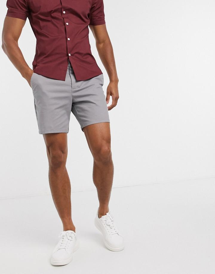 Asos Design Slim Chino Shorts In Gray-grey