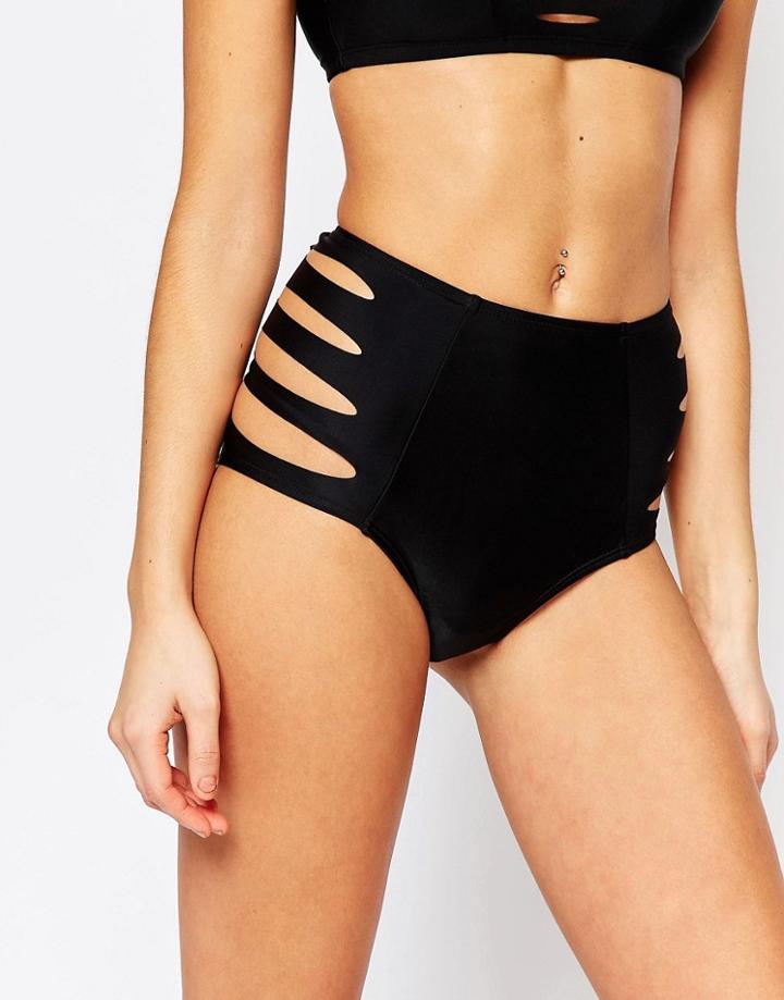 New Look Cut Out High Waist Bikini Bottom - Black