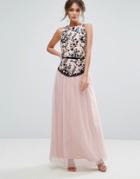 Little Mistress Embroidered Maxi Dress With Tulle Skirt - Pink