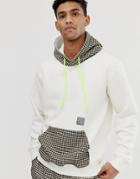 Criminal Damage White Hoodie With Check Detail - Beige