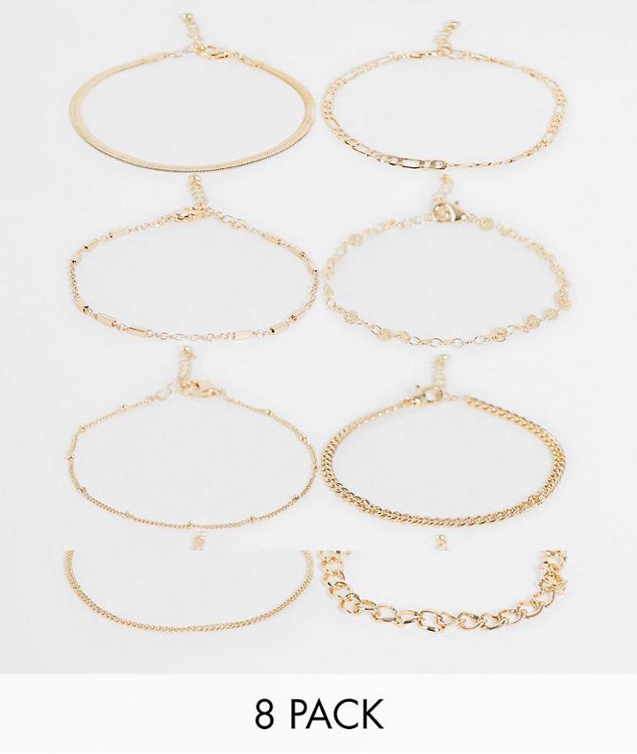 Asos Design 8-pack Chain Bracelets In Gold Tone