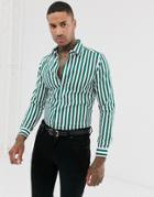 Devils Advocate Slim Fit Cotton Stripe Long Sleeve Shirt-brown