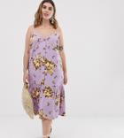 Asos Design Curve Contrast Stitch Midi Sundress With Button Through In Floral Print-multi