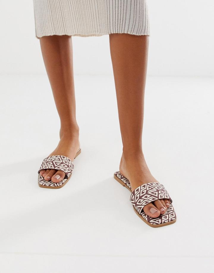 Asos Design Fleeky Monogram Mule Sliders-multi