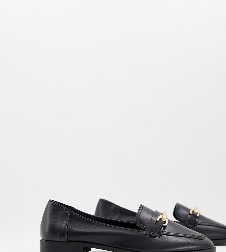 Asos Design Wide Fit Verity Loafer Flat Shoes With Trim In Black