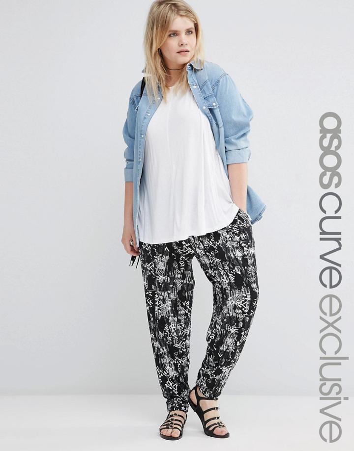 Asos Curve Peg Pant In Graphic Festival Print - Multi