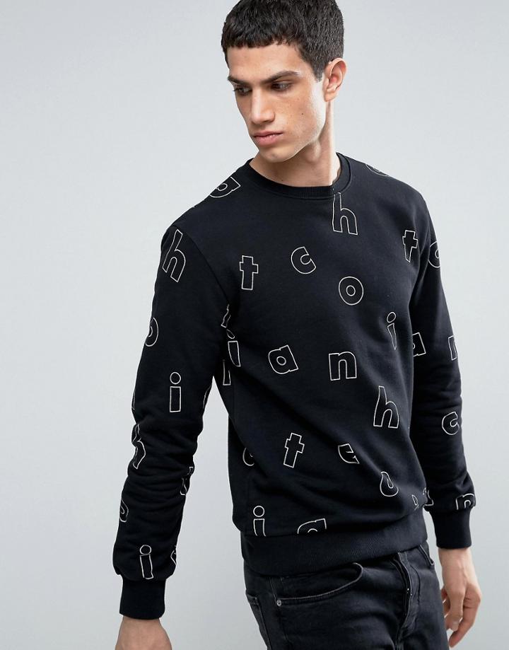 Antioch All Over Letter Sweater - Black