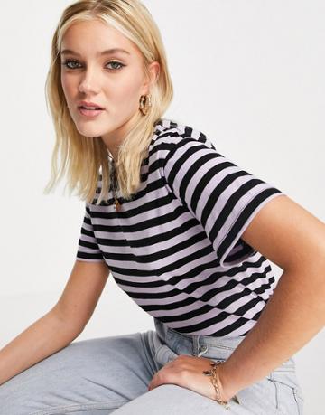 Asos Design Ultimate T-shirt In Black And Lilac Stripe-multi