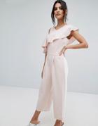 Warehouse Ruffle One Shoulder Jumpsuit - Pink