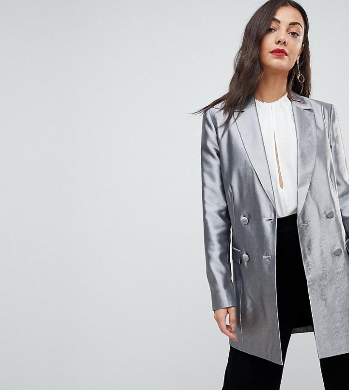 Asos Tall Longline Blazer In Metallic - Silver