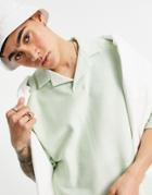 Asos Design Matching Oversized Polo Shirt In Green Texture-orange