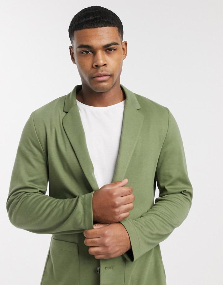 Asos Design Skinny Soft Tailored Jersey Blazer In Khaki-green