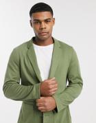 Asos Design Skinny Soft Tailored Jersey Blazer In Khaki-green