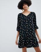 B.young Floral Dress With Fluted Sleeve - Black