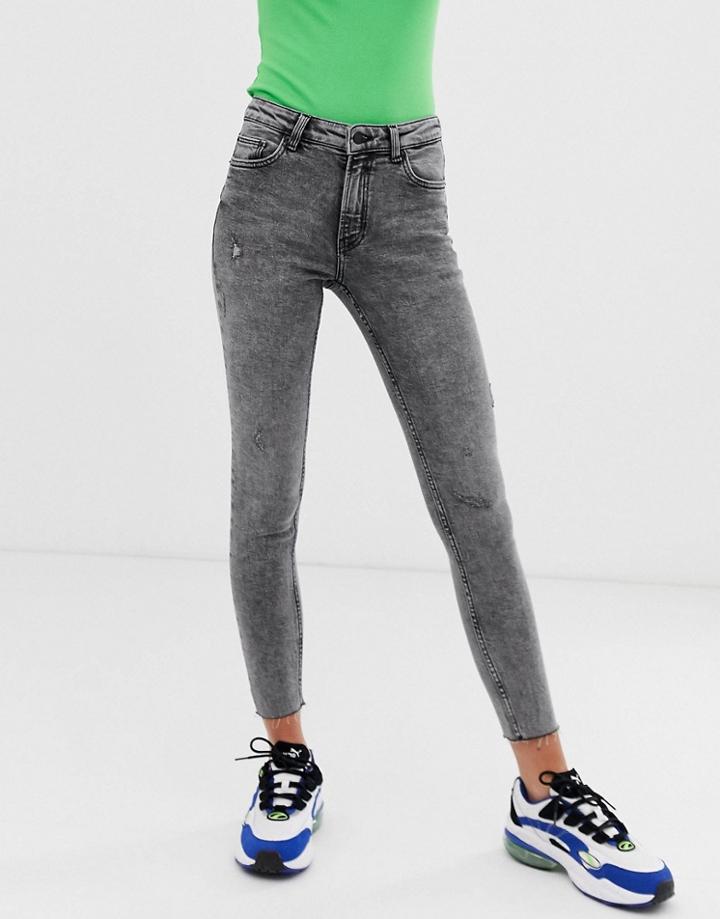 Bershka Skinny Jean In Acid Wash - Black