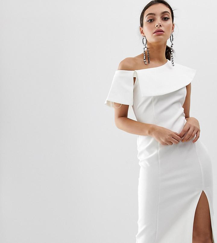 River Island Midi Dress With Side Split In White - Cream