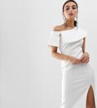 River Island Midi Dress With Side Split In White - Cream