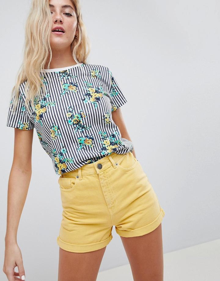 Asos Design T-shirt In Floral Stripe Print - Multi