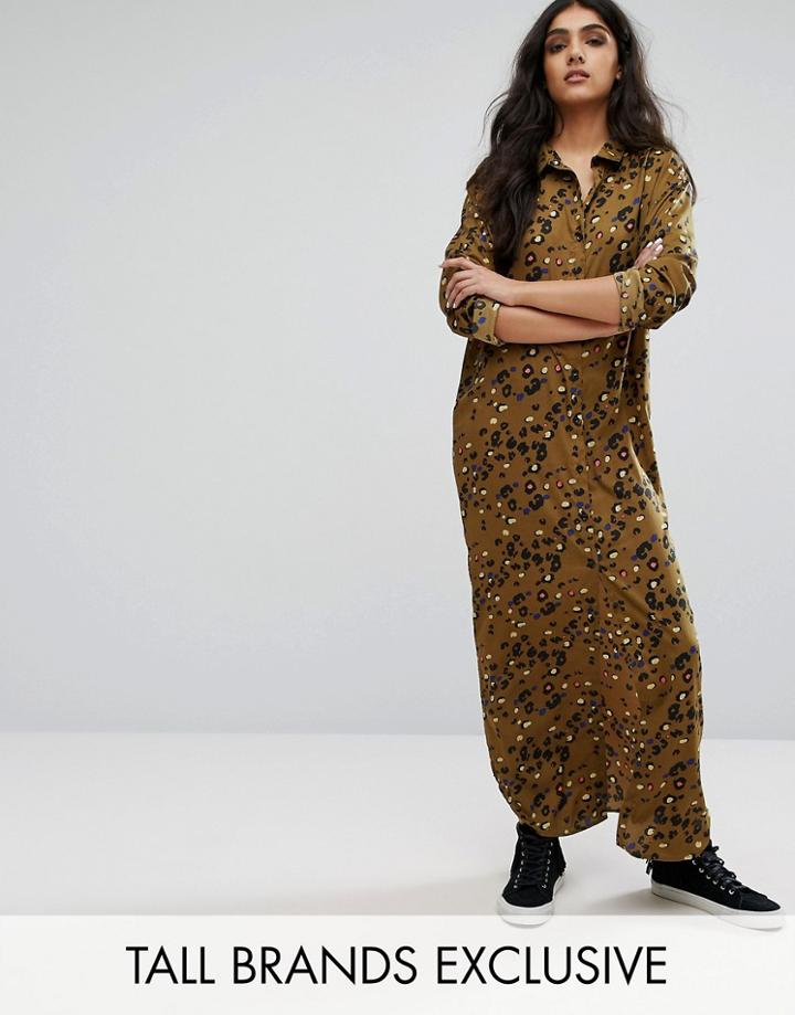 Daisy Street Tall All Over Leopard Maxi Shirt Jacket - Multi