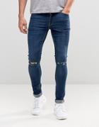 Asos Extreme Super Skinny Jeans With Knee Rips In Dark Wash - Dark Blue