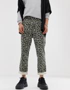 Asos Design Relaxed Fatigue Pants In Washed Animal Print-stone