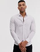 Asos Design Slim Fit Blue & Red Stripe Shirt With Square Collar - Multi