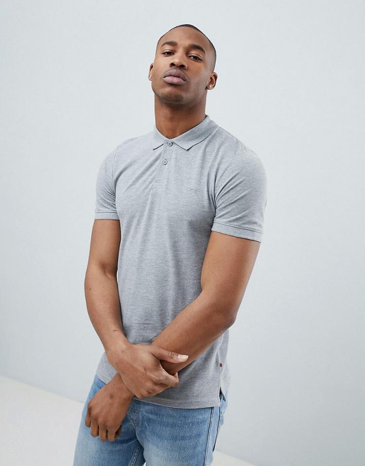 Jack & Jones Essentials Slim Fit Pique Logo Polo In Light Gray